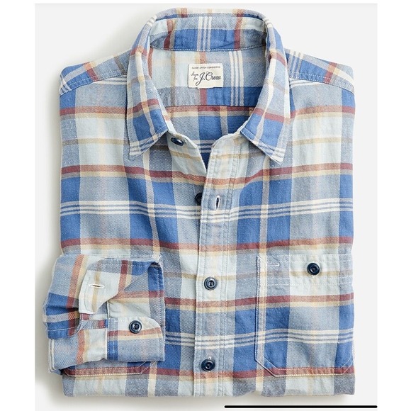 J Crew Cotton-Hemp Blend Twill Shirt Size Medium BM173 Blue Plaid NEW - Picture 8 of 11